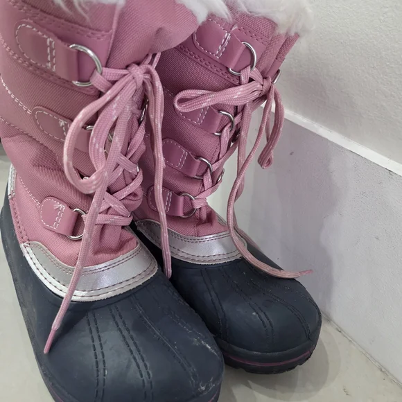 Pink and Gray Winter Boots with Faux Fur - Picture 2 of 3